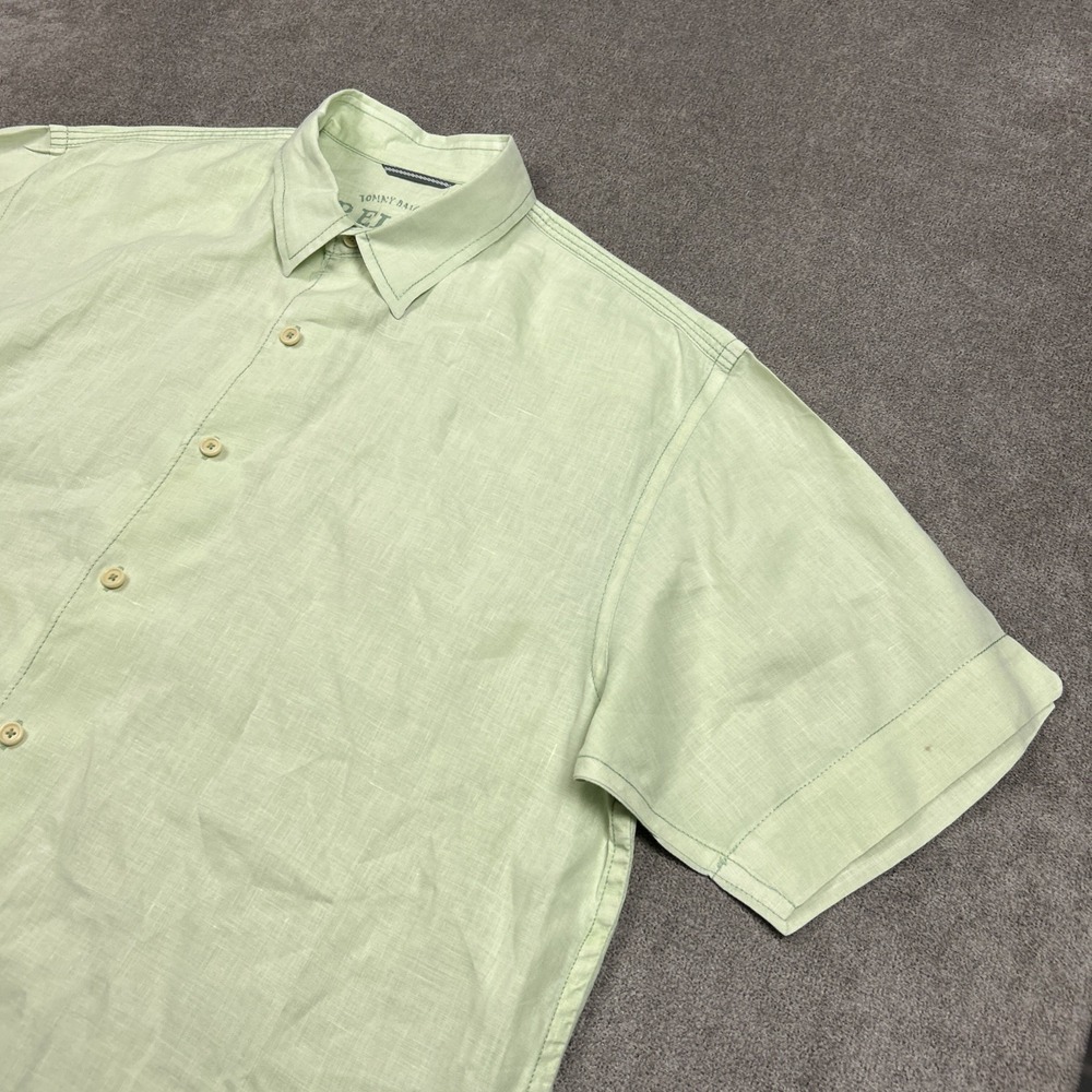 Tommy Bahama Shirt Mens Linen Button XL Light Green Short Sleeve Hawaiian Relax